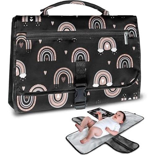 Portable Changing Pad Black Rainbow Diaper Changing Pad for Newborn Girl & Boy Travel with Smart Wipes Pocket Foldable Wipeable Changing Pad,Rainbow Changing Pad - Baby Gifts