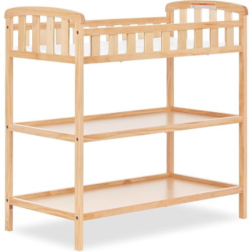 Dream On Me Emily Changing Table, Compact and Portable, Solid New Zealand Pinewood, Safety Rails, Two Storage Shelves, Includes Water-Resistant 1" Changing Pad — Natural
