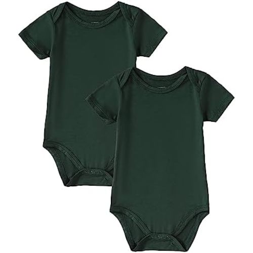 DEFAHN 2PCS Bamboo Baby Rompers Unisex Onsies Solid Short Sleeve Baby Bodysuit 0-24 Months