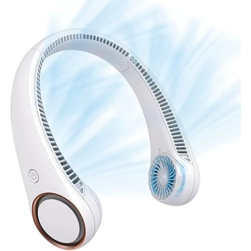 CIVPOWER Neck Fan: Portable Personal Neck Cooling Rechargeable Bladeless Fan - Hands Free 3 Speed 4000 mAh Battery USB Operated Wearable Headphone Design - for Men Women Outdoor Indoor (White)