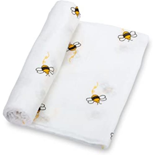 Swaddle Blanket | 100% Muslin Cotton | Gender Neutral Newborn and Baby Nursery Essentials for Girls and Boys, Registry | Bee Print