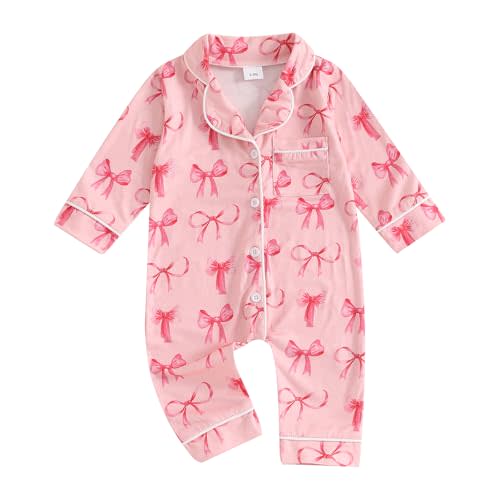 Balaflyie Baby Girl Button Down Pajamas Romper One-Piece Jumpsuit Long Sleeve Sleeper Infant Sleepwear