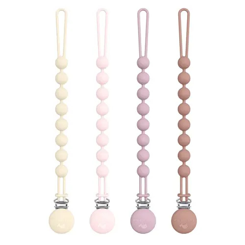 Cuddle Campus Silicone Pacifier Clip Holder with One Piece Design, Pack of 4 Soft Flexible Binky Clips with Texture for Baby Boy and Girl