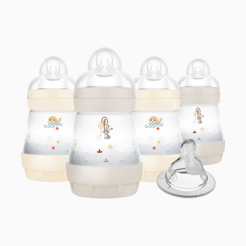 MAM Easy Start Anti-Colic Baby Bottle (4 Pack) - Cotton / Linen, 5 Oz