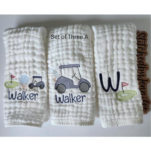 Golfing Personalized Baby Burp Cloths, Monogram, Embroidered, Baby Girl or Boy, Golfing Burp Cloth set, Single or Set of 2