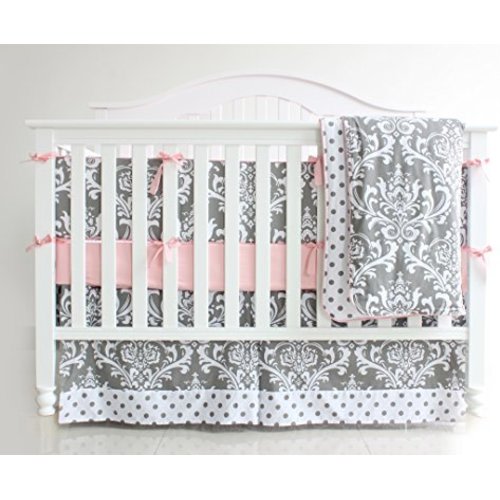 7 Pieces Set Grey Floral Baby Crib Nursery Bedding Set with Bumper