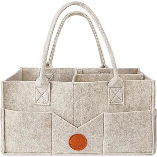 Maliton Diaper Caddy Organizer for Baby - Diaper Holder Organizer for Changing Table, Nursery Storage Bin Basket with Handle, 15" x 9" x 7" Felt Diaper Organizer Suitable for Indoor Outdoor (Khaki)