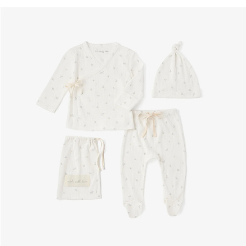 White Floral Organic Cotton Pointelle Layette 2 Pc Gift Set – Elegant Baby