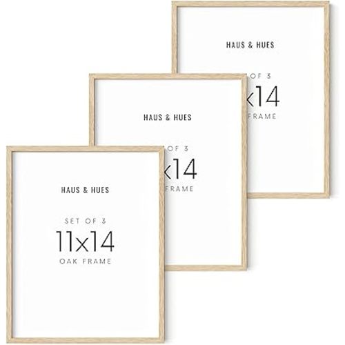 HAUS AND HUES Picture Frame, Beige Oak Wood, 11x14 inches, 3 Pack