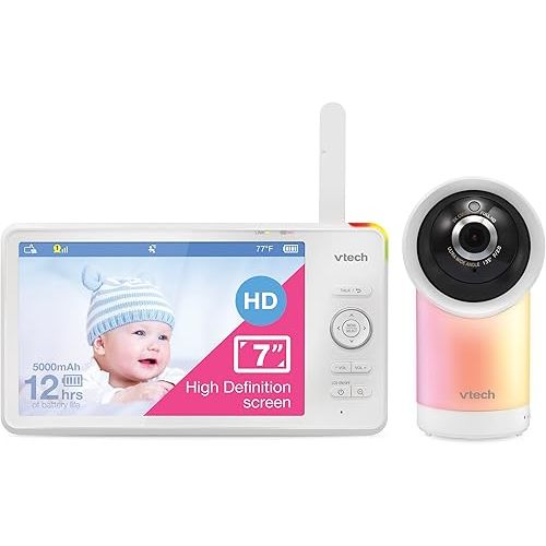 VTech 1080p Smart WiFi Remote Access 360 Degree Pan & Tilt Video Baby Monitor with 7” High Definition 720p Display, Night Light, RM7766HD