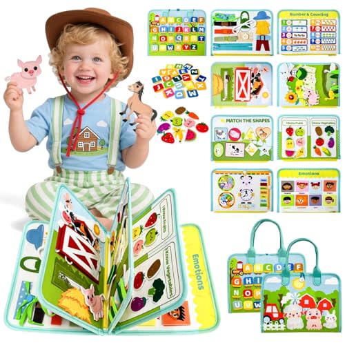 Busy Book for Toddlers - Farm Montessori Toys Busy Board for Boy Girl Gifts Educational Learning Activity Book Toddler Airplane Travel Toy Birthday Gift