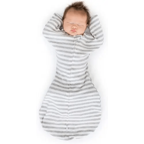 SwaddleDesigns Transitional Swaddle Sack with Arms Up Half-Length Sleeves and Mitten Cuffs, Gray Stripes, Small 0-3mo, 6-14 lbs (Award Winner, Transition Swaddle Blanket for Baby Boys, Baby Girls)