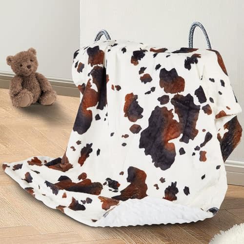 Cow Baby Blanket for Boys Girls Soft Fleece Minky Blanket with Dotted Backing Double Layer Newborn Toddler Blankie for Nursery Stroller Crib Gift to Son Nephew Grandson 26.5 * 40 Inches