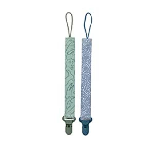 Nuby Pacifinder Pacifier Clip, 2 Pack Pacifier Holder for Boy, Blue Dots and Green Dino