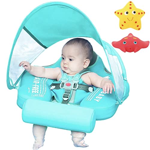 Mambobaby Float with Canopy Newest Size Improved Non Inflatable Infant Baby Pool Float Smart Mambo Float Swim Trainer Add Tail Baby Swim Float Mambo Baby Float Solid Air Free Water Waist Swimming Ring