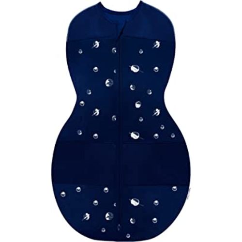 Happiest Baby Sleepea 5-Second Swaddle - 100% Organic Cotton Baby Swaddle Blanket - Doctor Designed Promotes Healthy Hip Development (Midnight Planets, Small)