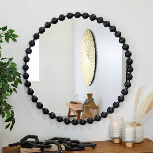 Metal Round Wall Mirror with Beaded Detailing Dark Gray - CosmoLiving by Cosmopolitan: Modern Style, 36" Diameter, No Assembly Required