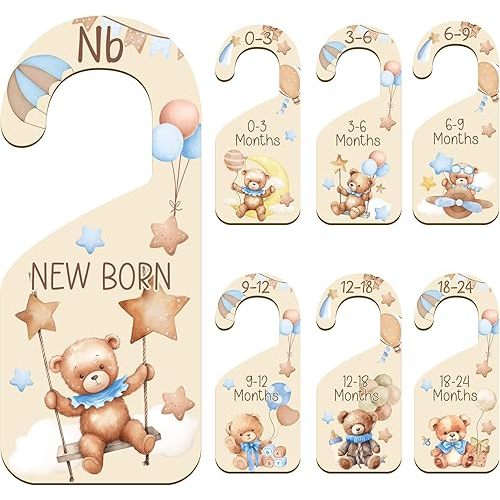 Baby Size Closet Dividers - 7PCS Cute Bear Baby Clothes Dividers for Closet Double-Sided Printing Thicken Baby Wardrobe Organizer for Newborn to 24 Months Home Nursery Baby Clothes Decor
