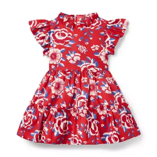 Girl Maraschino Red Floral Floral Ruffle Sleeve Dress by Janie and Jack