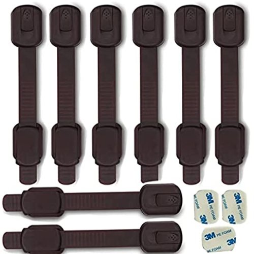 Child Safety Strap Locks (10 Pack) Baby Locks for Cabinets and Drawers,  Toilet, Fridge & More. 3M Adhesive Pads. Easy Installation, No Drilling