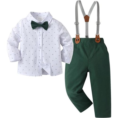 Boarnseorl Baby Boys Pants Sets,Toddler Gentleman Outfits, Infant Long Sleeve Shirt + Pants + Bow Tie + Suspenders