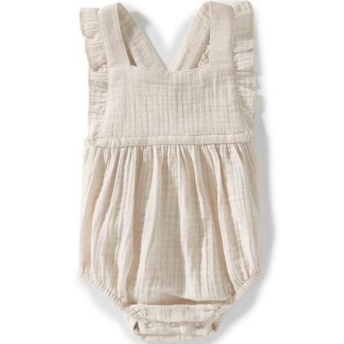 Burt's Bees Baby Girls Organic Cotton Sleeveless Ruffle Crisscross-Strap Romper