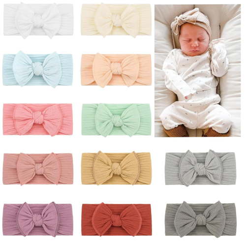 Baby Headbands Baby Girl Hair Bows Headbands Soft Nylon Hairbands Hair Accessories for Newborn Toddlers Baby Girls Infant 12pcs