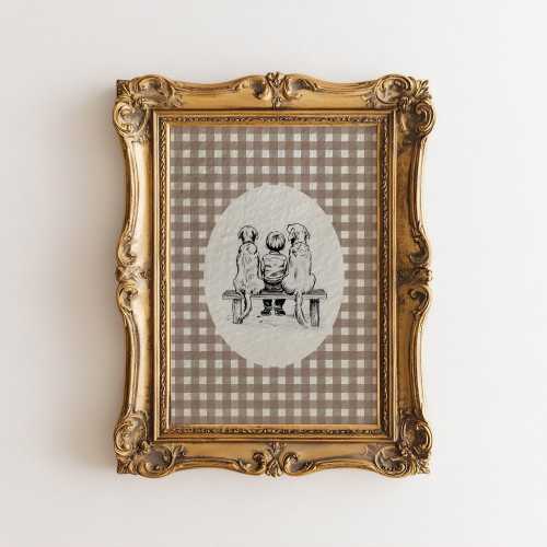 Two Golden Retriever and Boy Watercolor Print: Boy and Dog Sketch, Vintage Nursery Art (Digital Download)