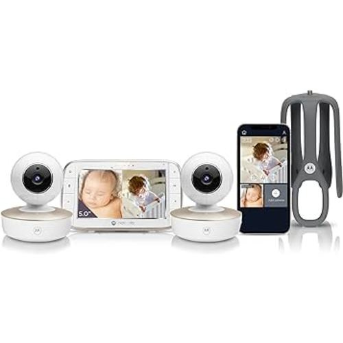 Motorola Baby Monitor VM855-2 - Indoor 2-Camera Video with Crib Mount - HD 720p, Connects to Phone App, 1000ft Range, 2-Way Audio, Split-Screen, Digital Pan-Tilt-Zoom, Room Temp Monitoring, Music