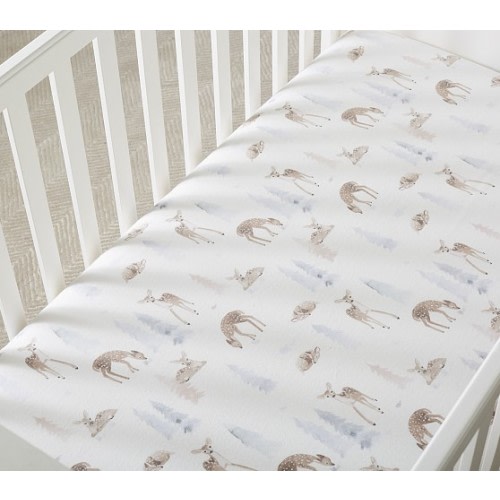 Woodland Fawn Flannel Crib Fitted Sheet | Pottery Barn Kids