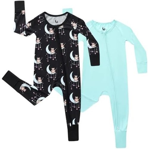 2-Pack Bamboo Viscose Baby Pajamas 0-24 Months - Bamboo Viscose Sleepers with Mitten and Feet Cuffs - Baby Sleeper