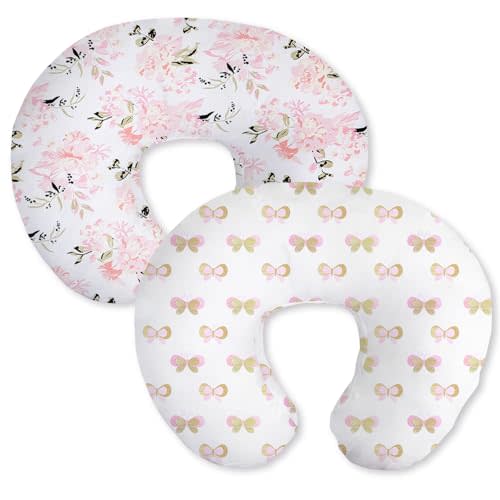 Little Grape Land Baby Girl Nursing Pillow Covers, Soft Breathable for Breastfeeding, 2 Pack Cases Fit Standard Pillows (Floral & Butterfly)