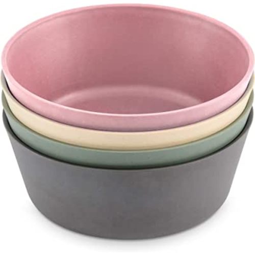WeeSprout Bamboo Kids Bowls, Set of Four 10 oz Kid-Sized Bamboo Bowls, Dishwasher Safe Kid Bowls (Pink, Green, Gray, & Beige)