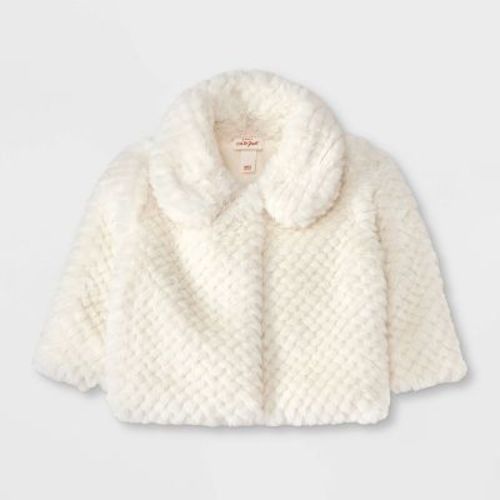 Baby Girls' Faux Fur Jacket - Cat & Jack™ Cream 0-3m