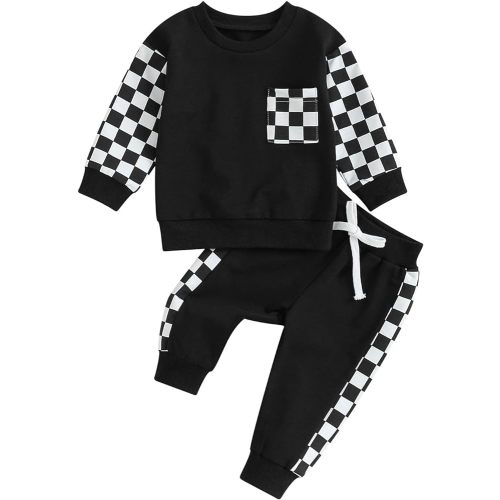 Toddler Baby Boy Fall Outfit Contrast Color Long Sleeve Sweatshirts Stretch Jogger Pants Newborn Clothes Set Winter