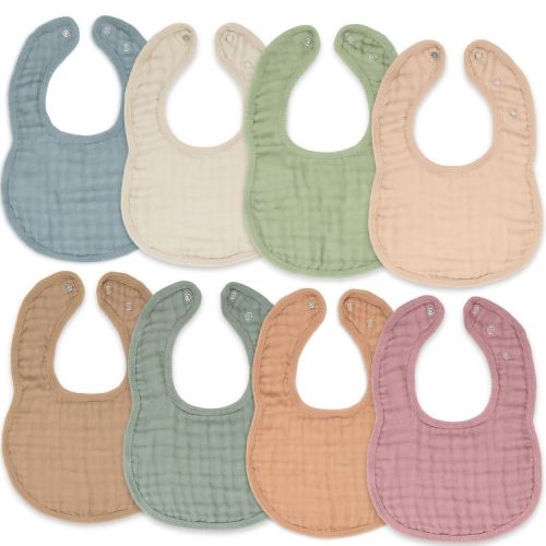 Comfy Cubs Muslin Cotton Baby Bibs, 8 Pack, Adjustable Size with Easy Snaps, Soft and Super Absorbent - Multicolor