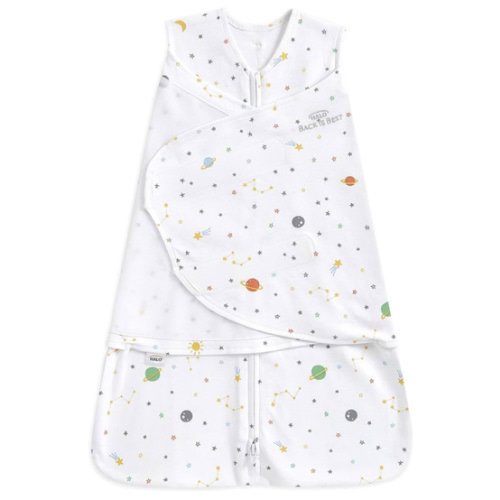 HALO 100% Cotton Sleepsack Swaddle, 3-Way Adjustable Wearable Blanket, TOG 1.5, Space, Newborn, 0-3 Months