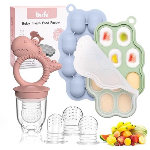 btrfe Baby Breastmilk Popsicle Molds & Fruit Feeder Pacifier, Silicone Baby Food Freezer Tray Storage Containers for Infant Teething Self Feeding