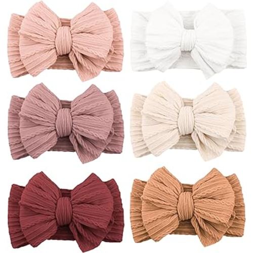 Niceye Handmade Baby Headbands Soft Stretchy Nylon Hair Bands with Bows for Newborn Infant Baby Toddler Girls- Pack of 6