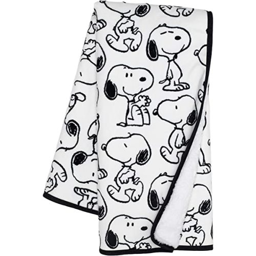 Lambs & Ivy Classic Snoopy Minky and Faux Shearling Baby Blanket - White/Black