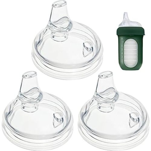 3 Pack Replacement Silicone Spout Compatible with Boon Nursh Silicone Sippy Cup Lid, Clear Bottle Nipple Smooth Transition Spout for Sippy Cups, BPA-Free, No Spill Anti-Colic, for 6+ Months