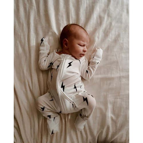 Bamboo Zip Pajamas | White & Black Lightning Bolt