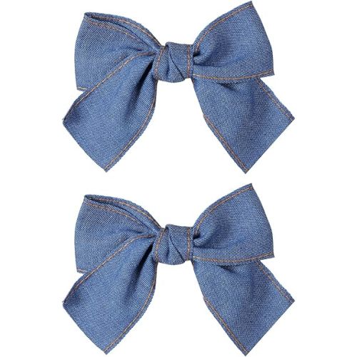 Blue Denim Hair Clips 4" Blue Jeans Hair Ribbon Bow Barrettes Alligator Hairpin for Women West Cowgirl Fall Vintage Outfit Boho Dress Decor Accessory Teens Toddler Girls Back School Gift
