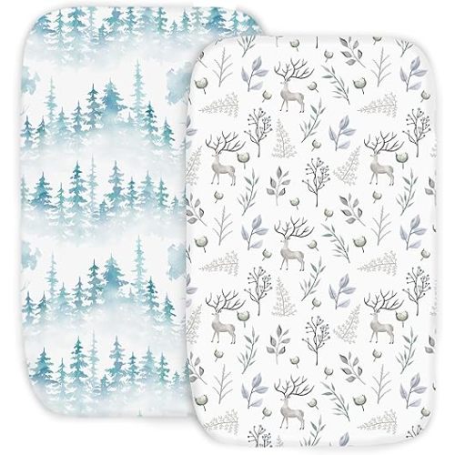 100% Organic Cotton 2 Pk of Bedside Sleeper Bassinet Fitted Mattress Sheets for Mika Micky, Baby Delight, Ronbei, Chicco, KoolerThings, Cloud Baby, AMKE, Angelbliss, Maxi-COSI, Arm's Reach, and More.