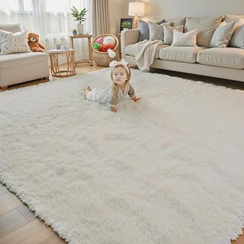 8x10 Area Rugs for Living Room Bedroom, Large Area Rug Shaggy Carpet Soft Plush Furry Bedside Rug, Rugs for Home Decor (Cream, 8 x 10)