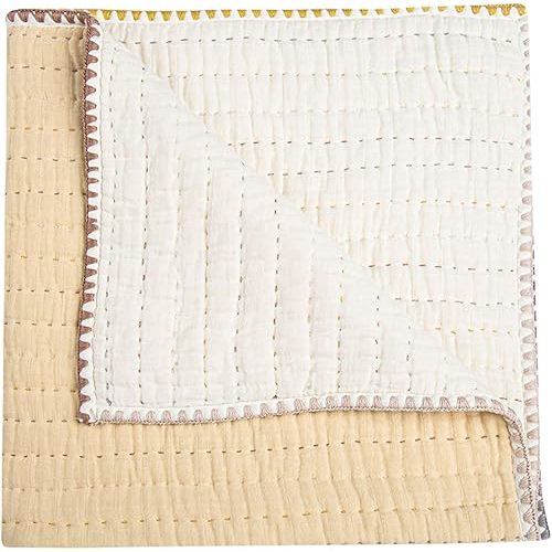 Crane Baby Blanket, Soft Cotton Quilted Nursery and Toddler Blanket for Boys and Girls, Light Yellow, 36” x 36”