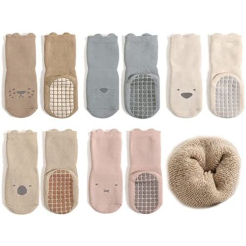 Exegawe Baby Non Slip Socks Winter 5 Pairs Kid Thick Warm Crew Socks with Grips