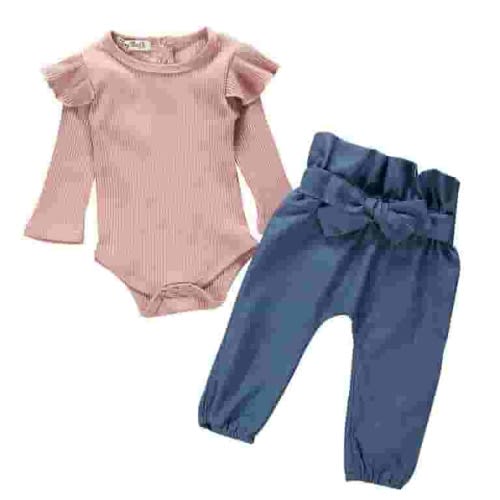 ZMHEGW Set Outfit for Girls Jeans Pants Romper Bodysuit+Denim Skin Friendly Comfort Baby Girl Clothes