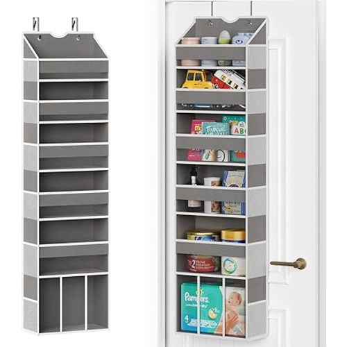 Over The Door Organizer Hanging - 6 Shelf Over Door Organizers with 6 Clear Front & 12 Side Pockets - Swing-proof 50LB Load Behind Door Storage for Closet Bedroom Bathroom Nursery Baby Essentials