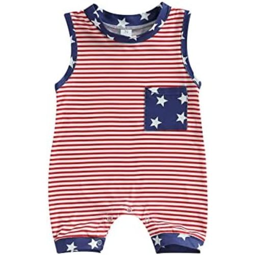 Twopumpkin Newborn Baby Boy Girl 4th of July Outfit American Flag Romper Sleeveess Jumpsuit Memoroal Day Patriotic Clothes